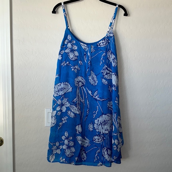 Alice + Olivia Rhi Tiered Hem Tank Dress in Ladybug Garden Blue and White Size L - Picture 3 of 13